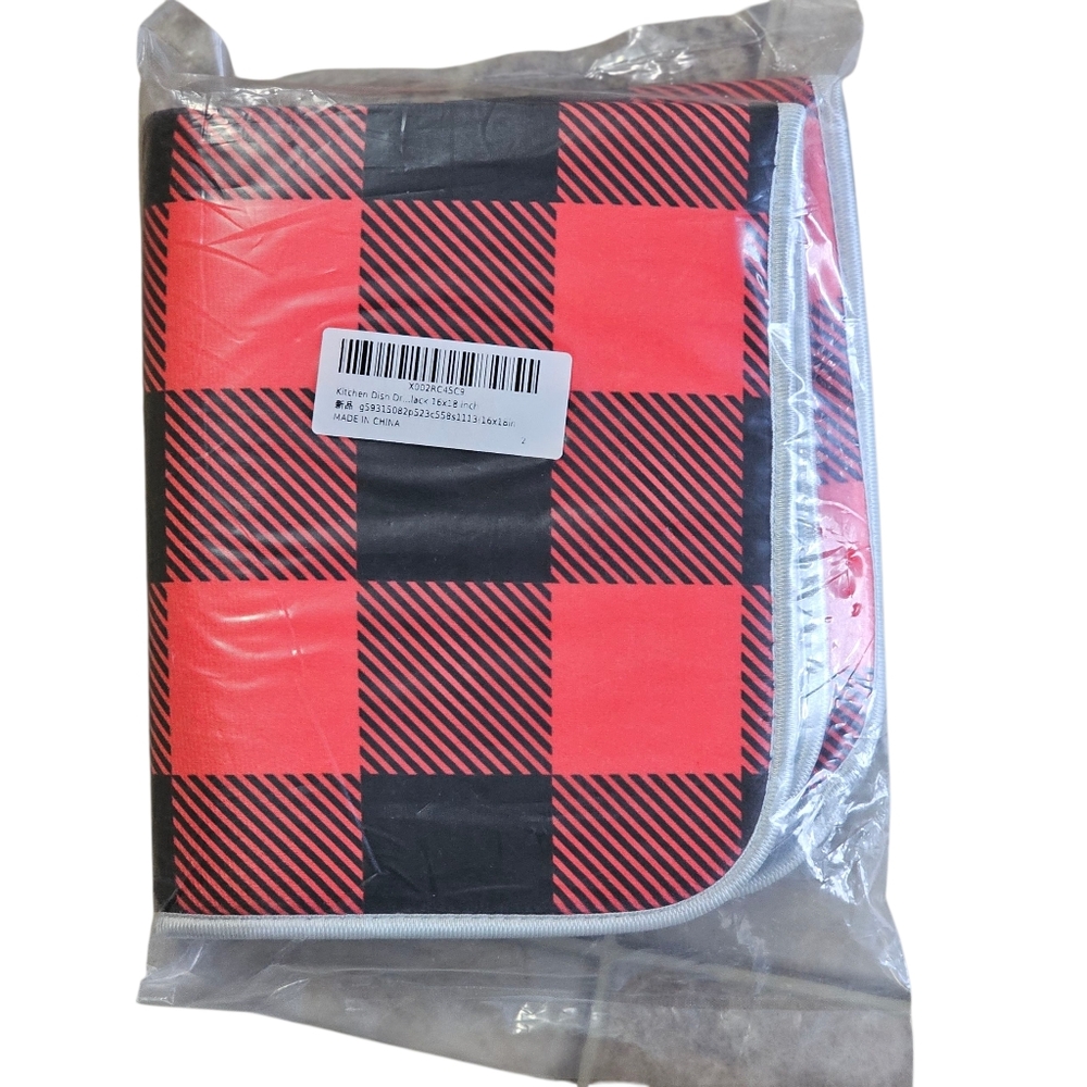 Buffalo Check Black Red Plaid Dish Drying Mat 16"x18" New